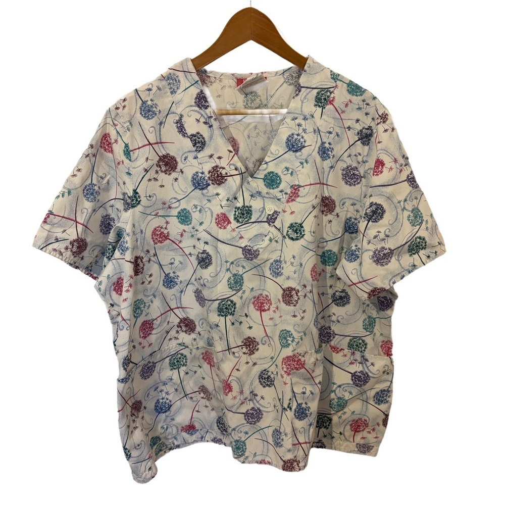 Vintage White Rock Women’s Medical Scrubs Dandelion Pattern Size 2X